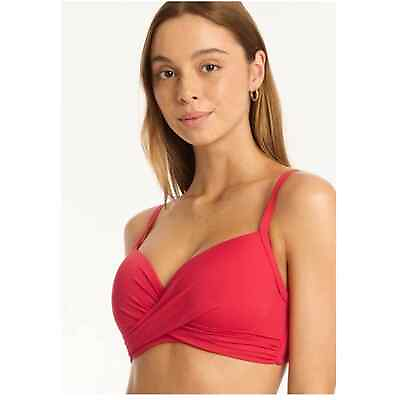#ad Sea Level Eco Essentials Cross Front Molded Cup Red Bikini Push up Top US 6 NWT $48.00