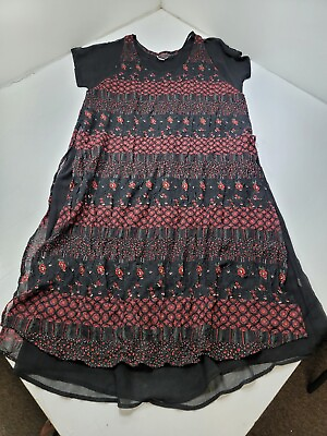 Kloz Black Red Floral Boho Maxi Short Sleeve Dress Womens Plus Size 1x $29.99