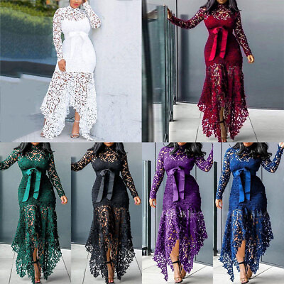 Women Dress Long Sleeve Maxi Bodycon Plus Size Lace DressFashion Party Evening $29.13