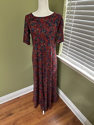 #ad Lularoe Ana Dress Red Blue Floral Scoop Neck Short Sleeve Stretch Maxi Modest $17.18