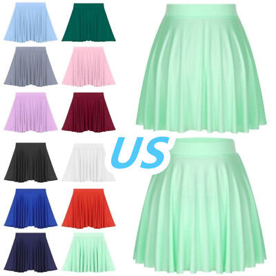 #ad #ad Womens Casual Pleated Skirt Solid Color Elastic Waistband A line Flared Skirts $9.61