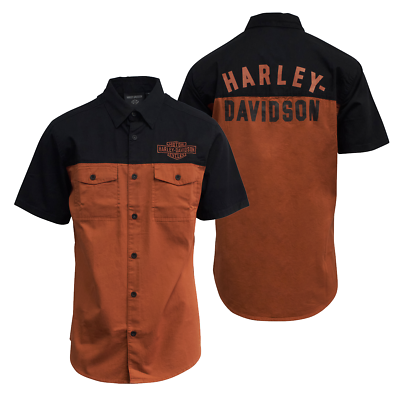Harley Davidson Men#x27;s Bombay Brown Staple Colorblock S S Woven Shirt S50A $46.75