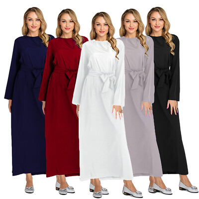 Islamic Women Long Sleeve Maxi Dress Casual Abaya Muslim Kaftan Robe Jilbab Gown $34.99