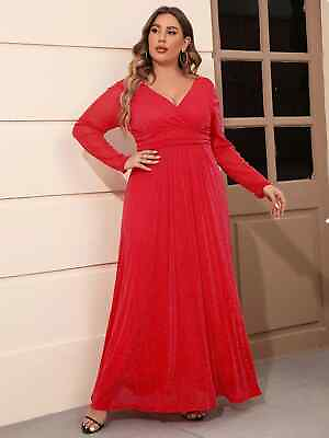 #ad Plus Size Long Sleeve V Neck Mesh Evening Party Formal Dresses For Women $45.56