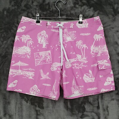 Raya Sun Womens XL Pink Island Bird Theme Polyester Surfing Board Shorts $14.99
