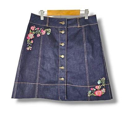 #ad Kate Spade New York Size 6 Skirt The Rules Embroidered Denim Skirt Indigo Blue $65.00