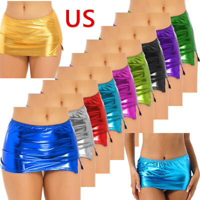 #ad US Women Shiny Split Cut Micro Mini Skirt Rave Dance Club Ultra Short Partywear $7.51