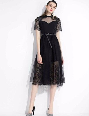 #ad Custom Made To Order Short Sleeve Sheer Lace Midi Cocktail Dress plus1x 10x Y767 $229.99