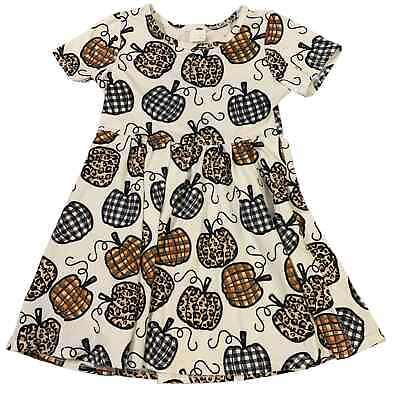 #ad Boutique Little Girls Short Sleeve Pumpkin Gingham Cheetah Plaid Twirl Dress $10.00
