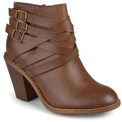 Journee Collection Womens Strap Padded Insole Zip Up Booties Shoes BHFO 1730 $25.99