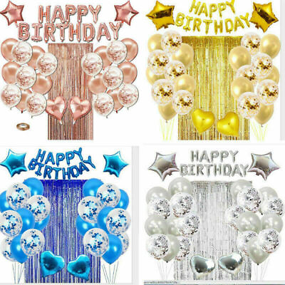 #ad 48PCS Happy Birthday Foil Decorations Bunting Banner Party Festival Balloons Set $15.69