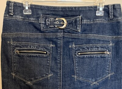 #ad Baccini Denim Mini Skirt 10P Pockets Buckle On Back Zipper Vintage Pencil $8.49