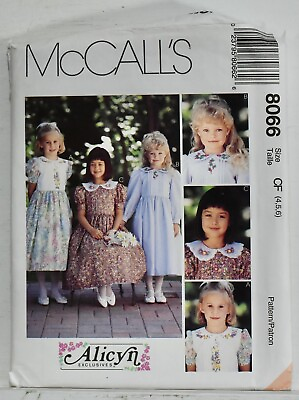 #ad McCalls 8066 Sz 456 Alicyn Girls Toddlers Prairie Modest Dresses UNCUT Vintage $6.99