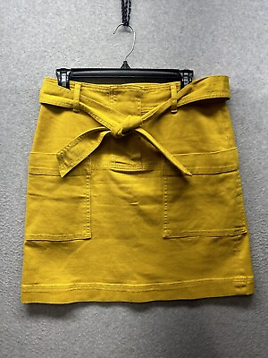 #ad Tory Burch Colette Skirt Sz 8 India Gold Mustard Yellow Denim High Waist Pockets $49.87