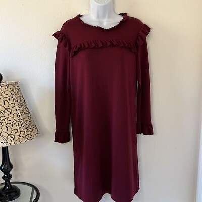 Philosophy Long Sleeve Burgundy Dress with Ruffle Detail Petite Medium PM $24.99