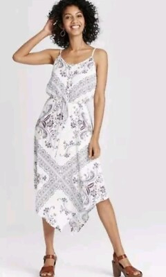 #ad Knox Rose Womens Sundress XL White Floral Midi Spaghetti Straps Crinkle Fabric $11.00