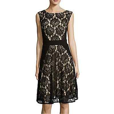#ad Danny and Nicole Black Lace Overlay Fit and Flare Cocktail Dress EUC Size 6 $36.68