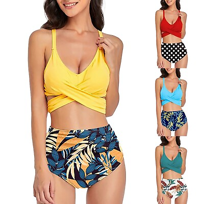 Swimwear for Teens 2023 Women Bikini Set Leaf Printed Sleeveless Two Piece Beach $19.83