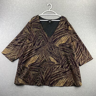 Maggie Barnes 3 4 Sleeve Pullover Blouse Top Women#x27;s Plus 5X Gold V Neck USA $22.52