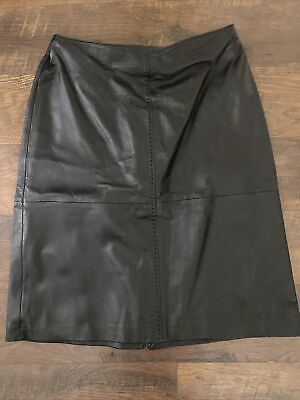 NWOT Massini Genuine Leather Skirt Women 12 Fully Lined Topstitch Zipper Slit B3 $24.99