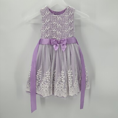 #ad #ad Bonnie Jean Dress Girls Size 5 Purple Lace Mesh Overlay Sash Fancy Bow SPOT $17.05