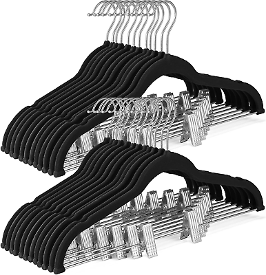 #ad Velvet Skirt Hangers 36 Pack Black Velvet Hangers with Adjustable Clips Space $53.28