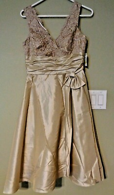 #ad Women’s Beige Fit amp; Flare Belted Tie Cocktail Dress by Boutique Size 8 Tag $220 $39.99
