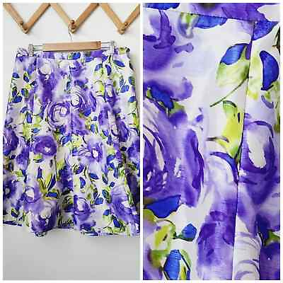 #ad Womens purple floral a line knee length party Easter church skirt 16W $14.98