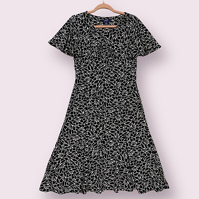 #ad Chaps Flutter Sleeve Fit amp; Flare Dress Size Medium Black Floral Summer Chic $24.99