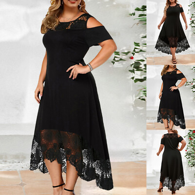 #ad Plus Size Womens Lace Cold Shoulder Midi Dress Party Cocktail Evening Gown 20 28 $30.59