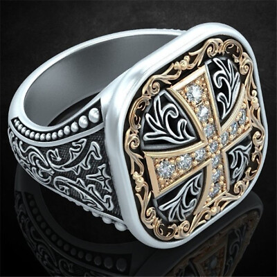 Men Cross 925 Silver Party Band Rings Vintage Women Punk Jewelry Gifts Size 7 13 C $3.42