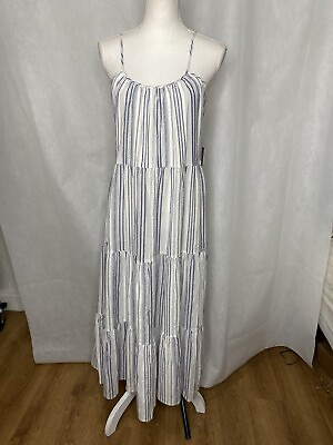 #ad NWT Express Striped Maxi Dress Sleeveless White Blue Size Small $22.99