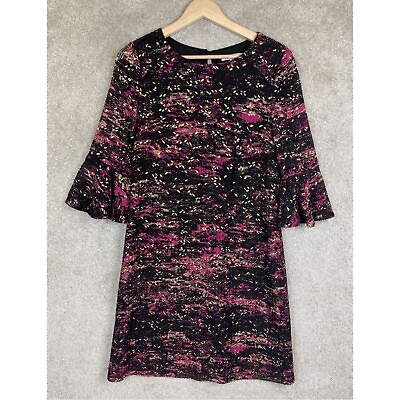 #ad Studio One Dress Womens 8 Black Pink 3 4 Sleeve Back Button Lined Shift 7810* $10.00