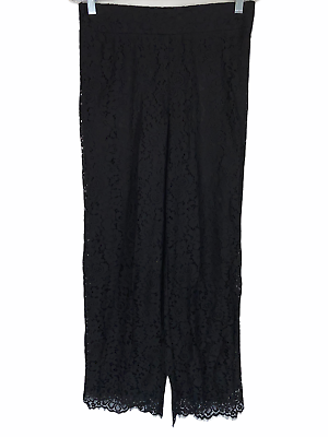 Isaac Mizrahi Women#x27;s Tall Pull on Wide Leg Knit Lace Pants Solid Black LT Size $21.00