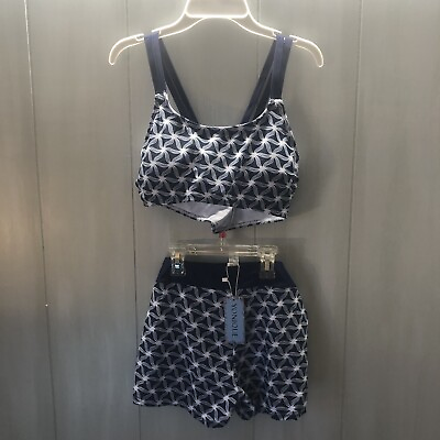 #ad #ad NWT Yonique Boy Short Bikini Swimsuit for Women Size Med Navy Print $25.00