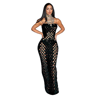 #ad NEW Women Stylish Hollow Out Sleeveless Patchwork Bodycon Club Party Long Dress $28.69