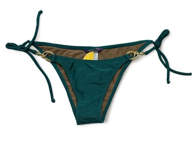 #ad CIA MARTIMA Shimmer Green Gold Serpent Embellished Bikini Bottoms Sz L NWT $59 $11.69