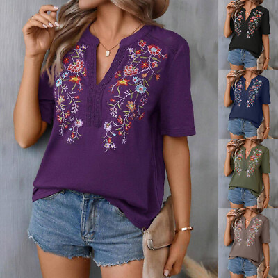#ad #ad Boho Women Floral Tunic Tops Shirt Ladies Casual Loose Half Sleeve V Neck Blouse $20.59