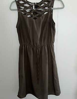 #ad STUDIO Y SIZE SMALL SUMMER DRESS BROWN GREEN CUT OUTS ON NECKLINE SLEEVELESS $18.00