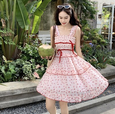 #ad Sweet Girls Summer A Line Dress Japanese Bow Princess Cute Slip Dress Vacation $33.92