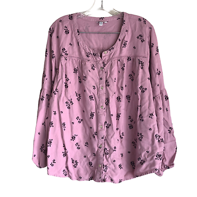 #ad Sonoma Women#x27;s Boho Peasant Blouse Plus 1X Pink Floral 100% Rayon Long Sleeve $23.77