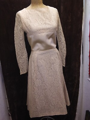 Vintage 1960#x27;s Golden Tan Rayon Lace Cocktail Dress Size Small $89.00
