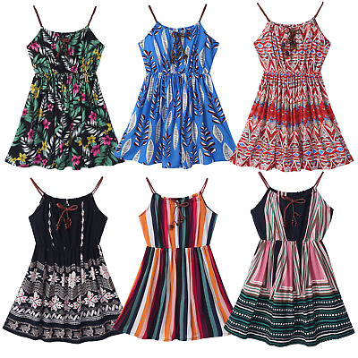 Kid Girls Dress Casual Summer Waist Knee Length Princess Playwear Beach Sundress $13.99