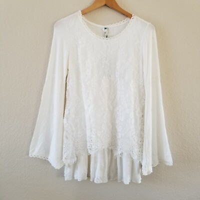 NWT Andree by Unit White Boho Lace Layered Bell Sleeve Blouse Size Small $15.00