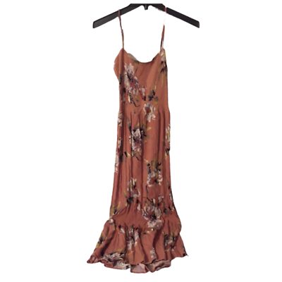 Byron Bay Pinking Brown Sleeveless Floral Tie Front Maxi Summer Dress Size S $28.12
