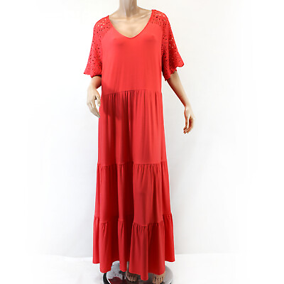 Catherines Plus Coral Embroidered Shoulder A Line Maxi Dress Petite 3X 26 28 $35.99