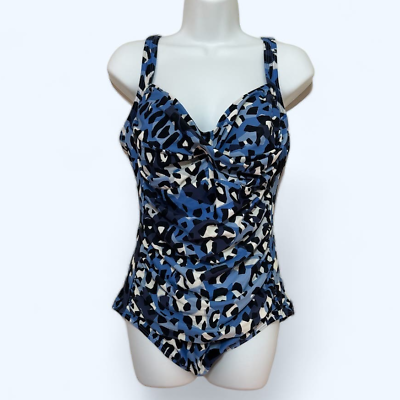 #ad Swimsuits For All One Piece Blue Animal Print Fully Lined Swimsuit Plus Size 16 $17.24