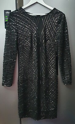 #ad Girls On Film Black Sequin Mini Dress Long Sleeves UK12 EU40 L Party Dress Women GBP 39.00