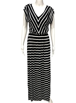 #ad Mossimo women#x27;s Maxi dress striped black short sleeve size S P $11.60