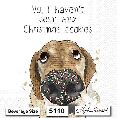 5110 TWO Individual Paper BEVERAGE COCKTAIL Decoupage Napkins CHRISTMAS DOG $1.95
